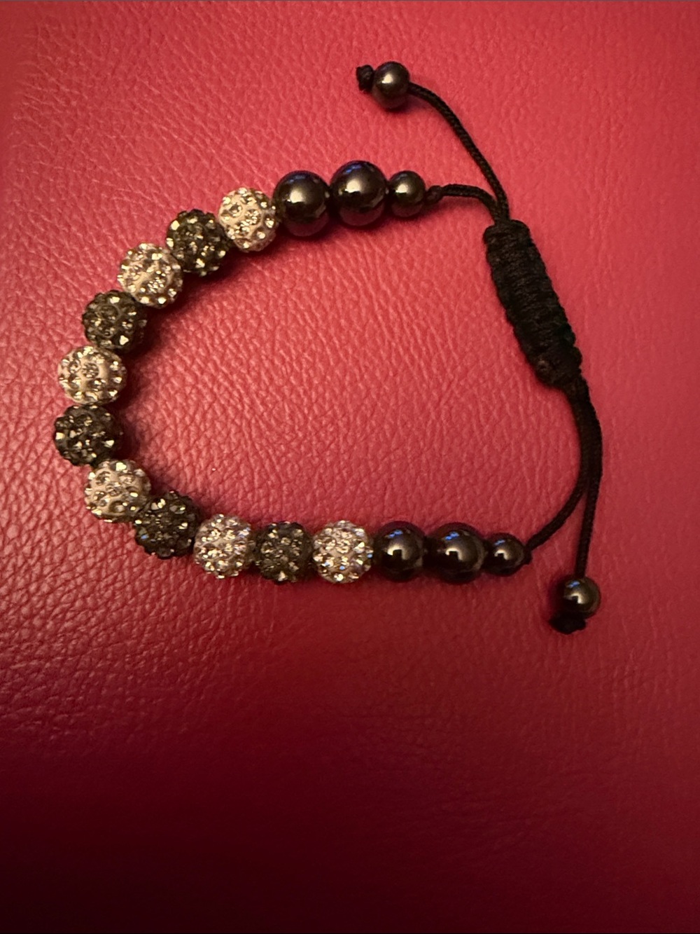Crystal Pavé Beaded Adjustable Bracelet - Black and Silver